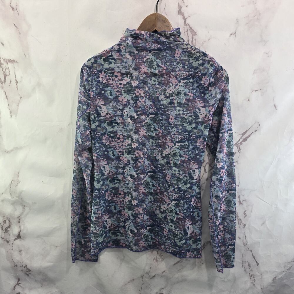 Anthropologie Shirt Womens Small Purple Mesh Sheer Turtleneck Blouse Long Daily
